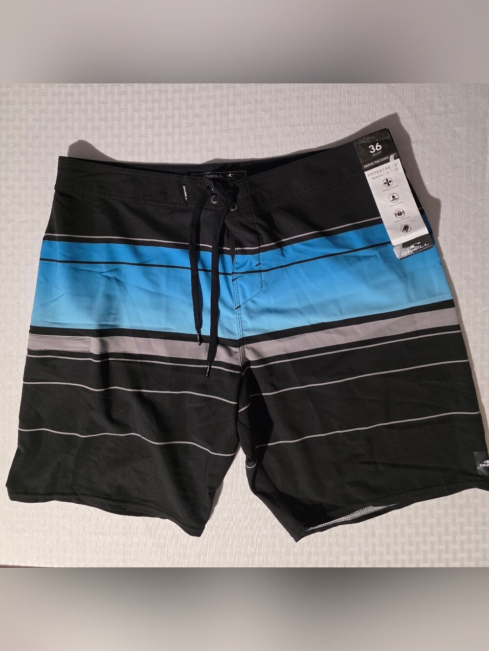 O'Neill Black, Blue & Gray Horizontal Stripe Board Shorts